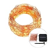 B-right 200 LEDs 66ft Solar Powered Copper Wire String Lights, 8 Modes, Waterproof Outdoor Starry String Lights for Outdoor Landscape Garden Christmas Trees