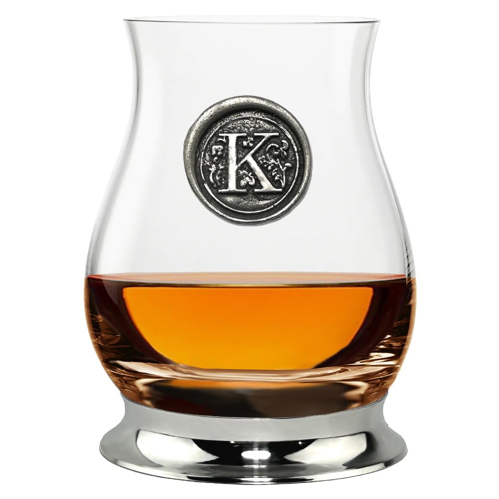 English Pewter Company Glencairn Personalised Whisky Mixer Glass with Monogram Initial - Unique Gifts for Men - with Your Choice of Initial 350ml [WGP111] (K)