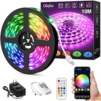 Olafus 32.8ft Smart RGB LED Strip Light Kit, Alexa WiFi Music Synch Light Tape with Remote, 24V 10m Strip with 300 LEDs 5050, Dimmable Color Changing Lighting Strips, Compatible with Google Assistant