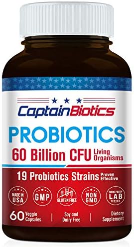 CaptainBiotics Probiotics - 60 Billion CFU per 2 Caps - 60 Vegetarian Caps - 19 Science-Backed Strains, Shelf Stable, Controlled Release, Stomach Acid Resistant, Superior Adherent