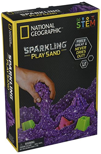 NATIONAL GEOGRAPHIC Sparkling Play Sand - 2 LBS of Shimmering Sand with Castle Molds (Purple) - A Kinetic Sensory Activity