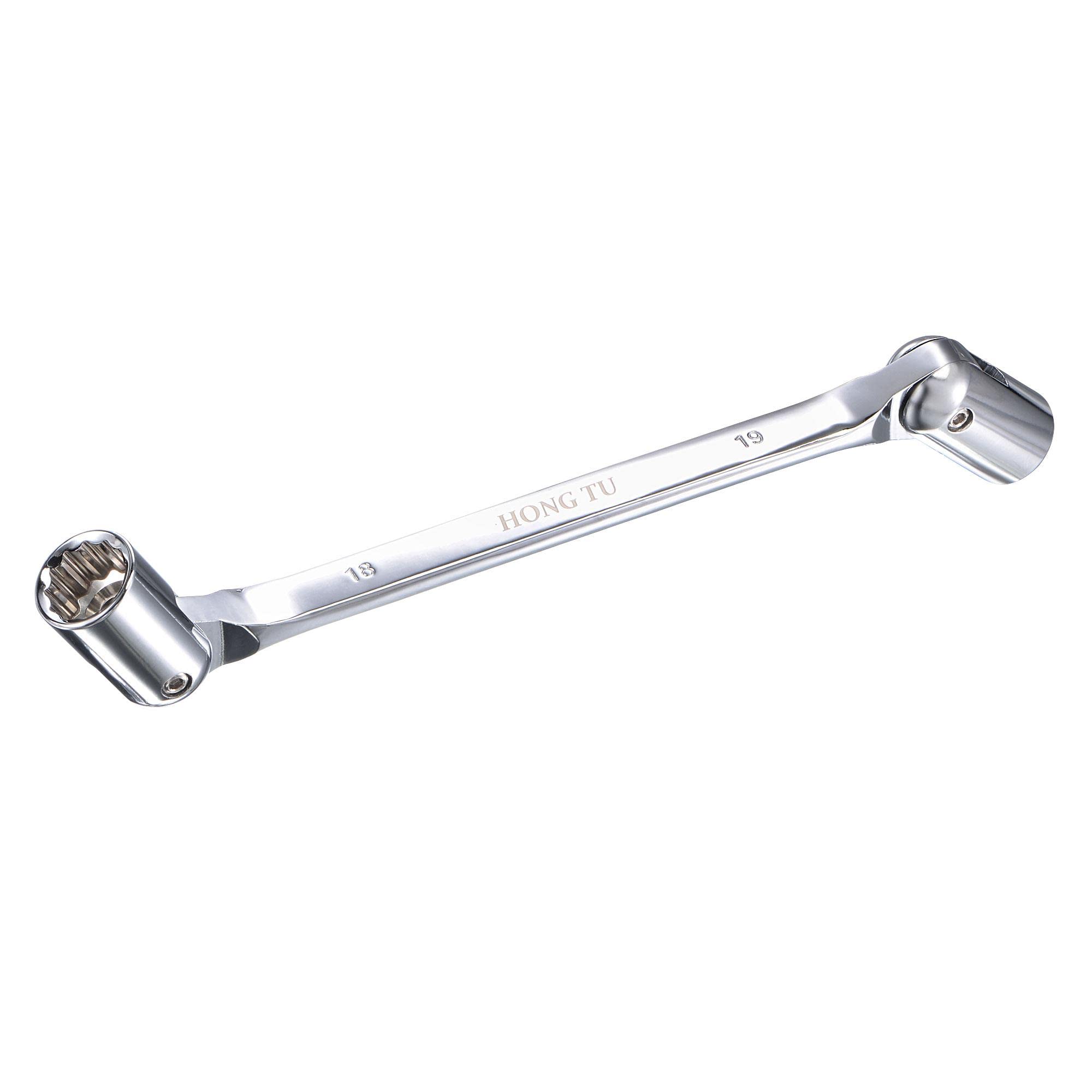 uxcell 12 Point Flexible Head Socket Wrench, 18mm x 19mm Metric Double Swivel Box End, CR-V 180 Degree Rotation for Mechanical Repair