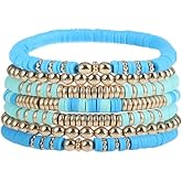 Bohemian Ploymer Clay Surfer Bracelet for Women Summer Beach Layering Colorful Beaded Stretch Stackable Friendship Boho Bead Bracelet Set