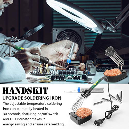 HANDSKIT Electronics Soldering Iron Kit Set Adjustable Temperature Welding Tool with 8-in-1 Screwdrivers,5pcs Soldering Iron Tips,Wire Cutter,Solder Iron Stand,Tweezers,Desoldering Pump