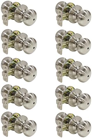 Gobrico Bed/Bathroom Privacy Door Locks Interiro Door Knobs No Key Satin Nickel Color Flat Ball Shape 10Pack