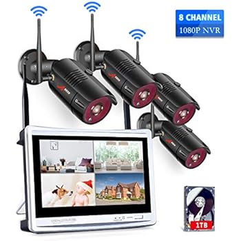 [All-in-One] 1080P Home Security Camera System Wireless with 12 Inch Monitor WiFi Surveillance NVR Kits,8 Channel WiFi Video Security System with 1TB HDD with 4Pcs 2.0MP IP Cameras,Free APP by ANRAN