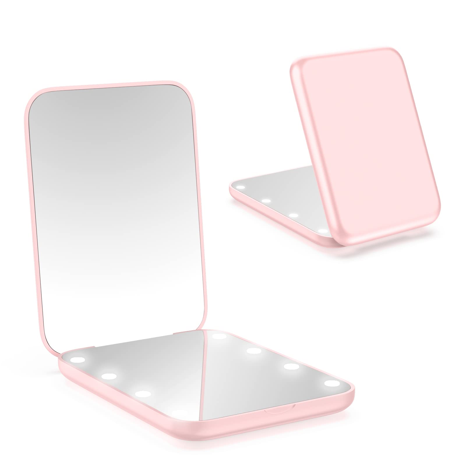 WOBSION Compact Mirror, Small Makeup Mirrors with Light for Travel, LED Pocket Mirror for Purse and Handbag, 1x/3x Magnifying Handheld Mirrors, Folding, Portable, Gifts for Women, Pink