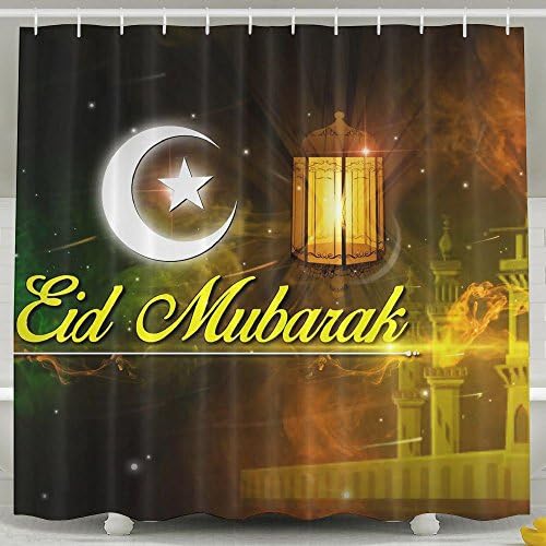 POIUYT Custom Shower Curtain With Hook Happy Ramzan Eid Mubarak Wishes Waterproof Polyester Fabric Bathroom Decor - 60 X 72 Inches