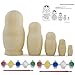 BestPysanky Set of 5 Unpainted Blank Wooden Russian Nesting Dolls with Paints & Template 5.75 Inches