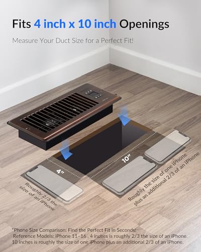2026 Super Quiet Register Booster Fan for 4" x 10" Register Holes, Smart Register Vent with Dual Intelligent Thermostat and WiFi App Control, Heating Cooling AC Vent Fan (ORB)