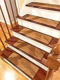 Gloria Rug - Stair Treads - Beautifully Designed Outdoor Skid Resistant Stair Treads Non Slip Set of 7 (8.5" x 26") Stair Mats with Rubber Backing (Solid Beige)
