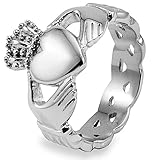 Stainless Steel Claddagh with Celtic Knot Eternity Design Ring (6 mm) - Sizes 5-13