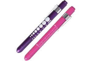Aokin Pen Light with Pupil Gauge, Reusable LED Penlight Medical for Doctor Nurse Diagnostic etc, White Light, Rose and Purple