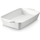 DOWAN Casserole Dish, 9x13 Ceramic Baking Dish, Large Lasagna Pan Deep for Oven, 4.2 Quarts Baking Pan with Handles, Oven Safe and Durable Bakeware for Lasagna, Home Decor, Wedding Gift, Soft White