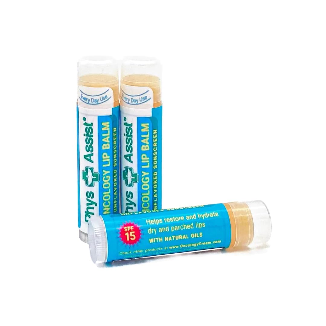 PhysAssist Oncology SPF 15 Lip Balm USDA Organic Unflavored Moisturize, Hydrate & Protect Dry parched lips during Chemo or Radio USDA Organic. 3 Pack