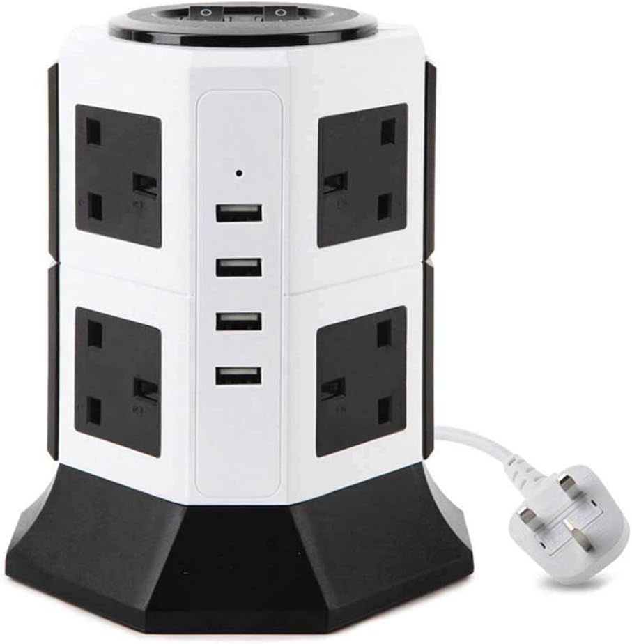 LYCAON Tower Extension Lead Power Strip Tower 8 UK Sockets + 4 USB, 2