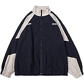 Sumleno Y2k Jacket for Women Zip Up Bomber Jacket Y2k Clothing Racing Varsity Oversized Color Block Coat Unisex