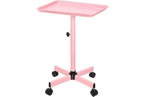 JOSTZHXIN Salon Tray, Height Adjustable Salon SPA Service Tray, Hairstylist Rolling Tray, Premium Aluminum Tattoo Tray, Pink Rolling Trolley