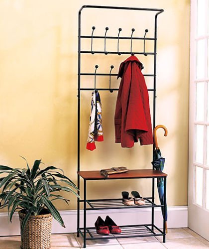 Entryway Storage Bench Coat Rack Black Metal Wood Seat Shelf Hall Tree Rustic Buy Online In Cape Verde At Desertcart