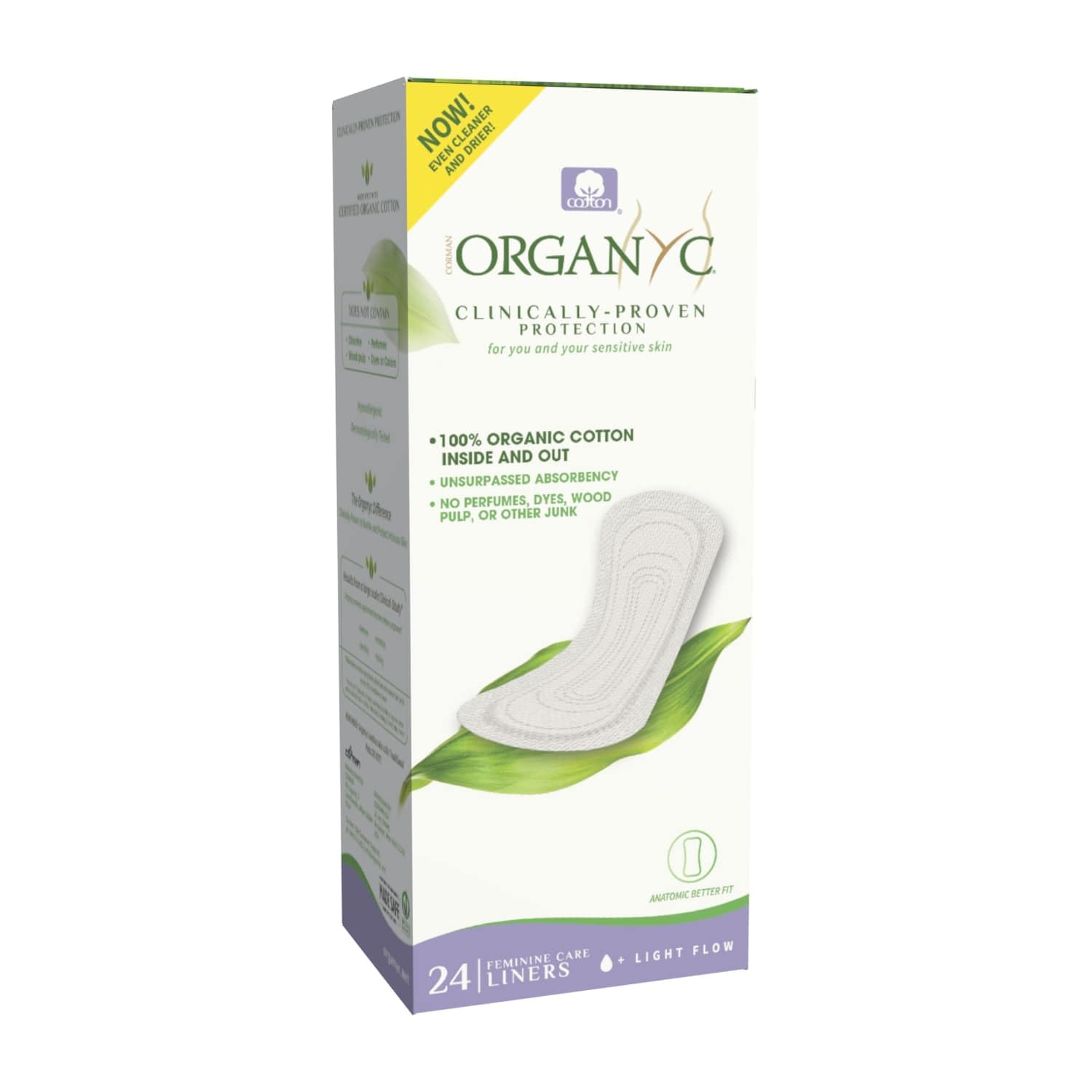 Organyc 100% Certified Organic Cotton Flat Panty Liner - Everyday Sanitary Pad, Free from Wood Pulp, Perfumes, SAP and Chemicals - Light Flow+, 24 Count