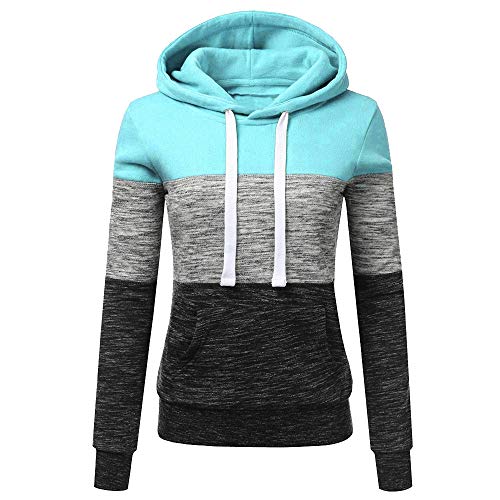 charmsamx Women's Casual Thicken Pullover Long Sleeve Stitching Hooded Pullover Sweatshirt Sports Hoodies Tops Blueï¼ŒXXXL