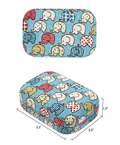 JAVOedge Colorful Cute Elephant Printed Fabric Travel Contact Lens Case Kit, Blue - Thumbnail 4