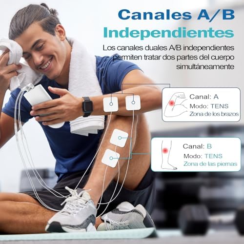 Estimulador Muscular Profissional 5 em 1, 80 Modos de Estimulação Recarregáveis, Com Função TENS/EMS/RUSS/IF/DIY e Massagem, 2 Canais, 16 Intensidade, Para Alívio da Dor (Branco)