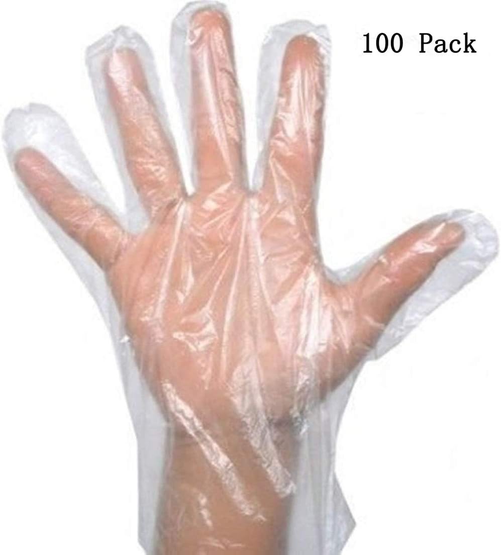 Disposable Gloves, Plastic Polyethylene Gloves for Kitchen Cooking Cleaning Safety Food Handling Pack of 100