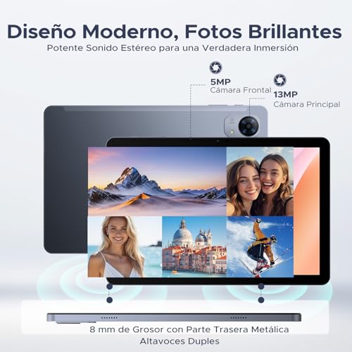 BIRDCLAW P10 Pro Tablet Android 16, Tablet 10 Pulgadas with Gemini AI, 48GB RAM+128GB ROM/2TB, Octa-Core T7250, 120Hz, 8800mAh, 13MP+5MP, Face ID, GPS, 5G WiFi, OTG, Tablet con Teclado y Lapiz, Gris