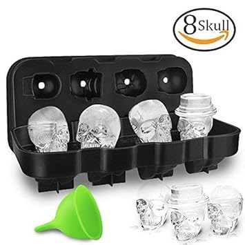 HoneyHolly 3D BPA Frei Schädel Eiswürfelform Mit Deckel, Flexible Lebensmittel Gerade Silikon Eis Würfel Schokolade Süßigkeit