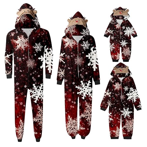Kingspinner Christmas Family Pajamas Matching Sets Deer Santa Onesie Hooded Jumpsuits Holiday Pajama Set Cozy Xmas Sleepwear