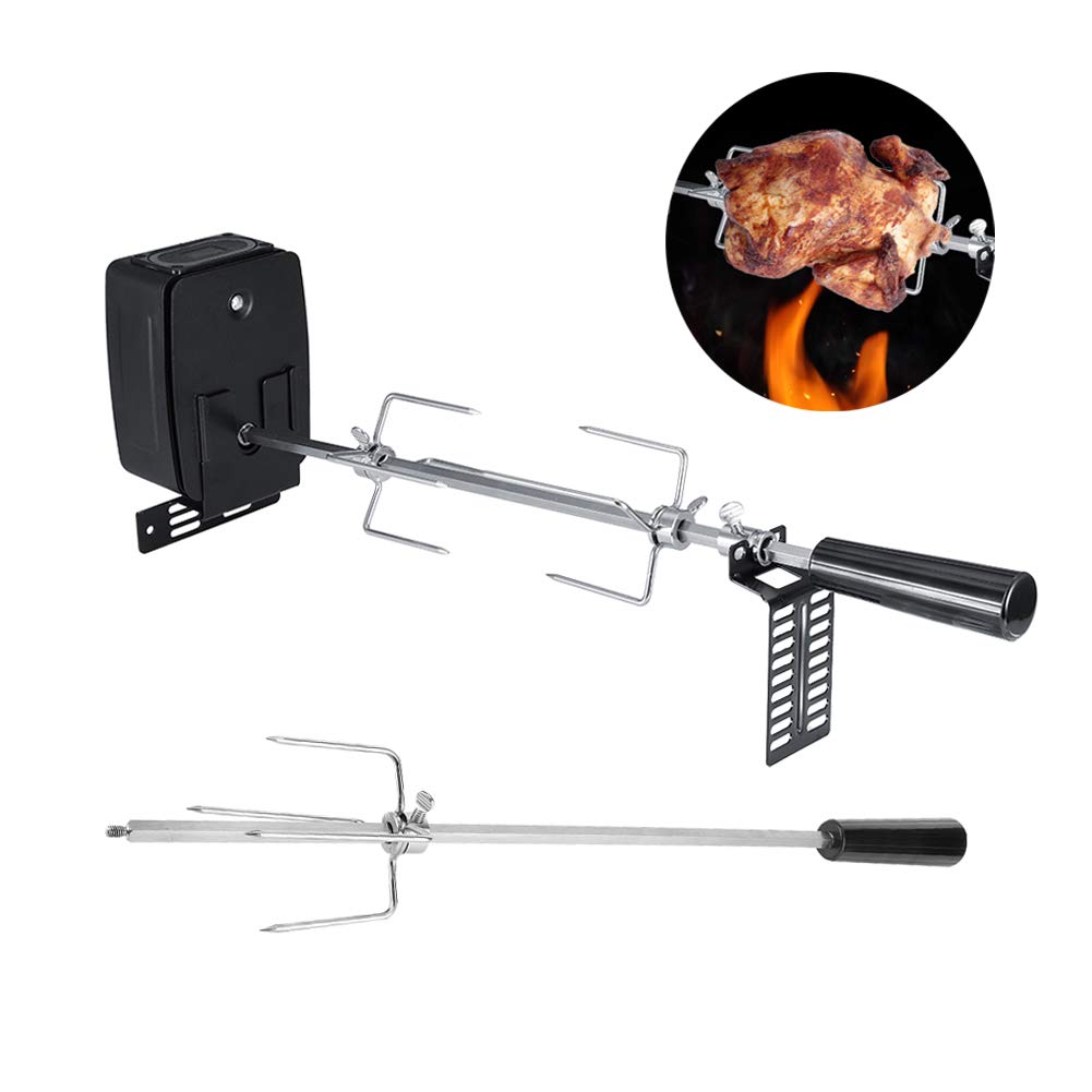 ANGGREK 41 inch Automatic Barbecue Kit Stainless Steel Electric Universal BBQ Rotisserie Kit Outdoor Grill Tools with Spit Rods Forks Electric Motor