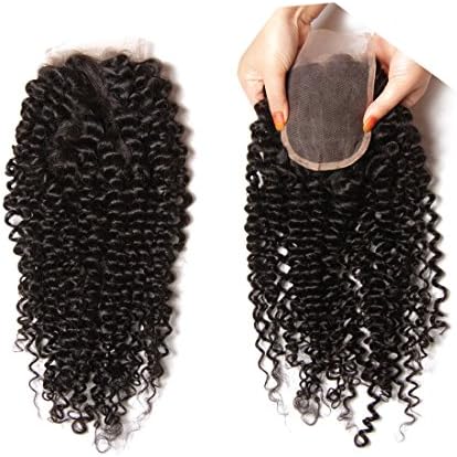 Longqi Hair Brazilian Curly Lace Closure 1PC 4*4 100% Unprocessed Human Hair Extensions Natural Color