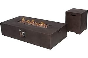 COSIEST 2-Piece Outdoor Propane Fire Table Set, Rectangle Concrete 56-inch x 28-inch Bronze Fire Pit (50,000 BTU) w 20lb Tank Table,Waterproof Cover for Garden, Porch, Backyard