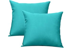 Augld 2Pack Outdoor/Indoor Throw Pillow Cover, Waterproof Solid Pillow Case Teal 20"x20"