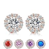 Girl's Halo Stud Earrings Cubic Zirconia Post Earrings Platinum Plated Flower Design Round Stud Earrings