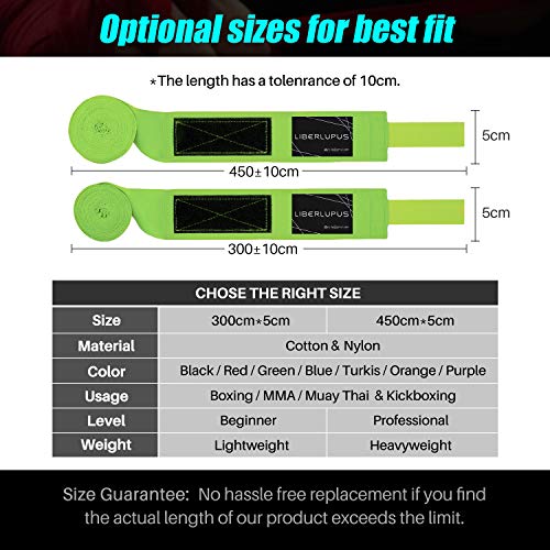 image for Liberlupus Elastic Professional 120 & 180 Inches Boxing Hand Wraps for
