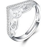 LGSY Sterling Silver Luxury Crown Cubic Design Adjustable Rings for Women, Design Ring Mounts Fittings with Pearl Seat for DIY Jewelry Making