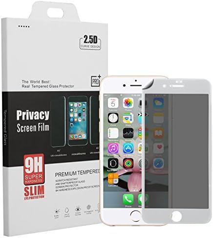 BuySShow Curved iPhone 6 Plus Privacy Screen Protector 5.5 inches Privacy Screen iPhone 6 Plus Privacy Tempered Glass Anti Spy 0.3mm 9H Hardness Full Screen (iPhone 6 Plus White)