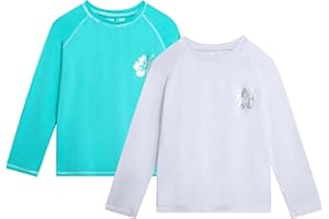 Real Love Toddler Girls Rash Guard - 2 Pack Quick Dry Sun Protection Girls Swim Shirt Long Sleeve Rash Guard Kids (2T-16)