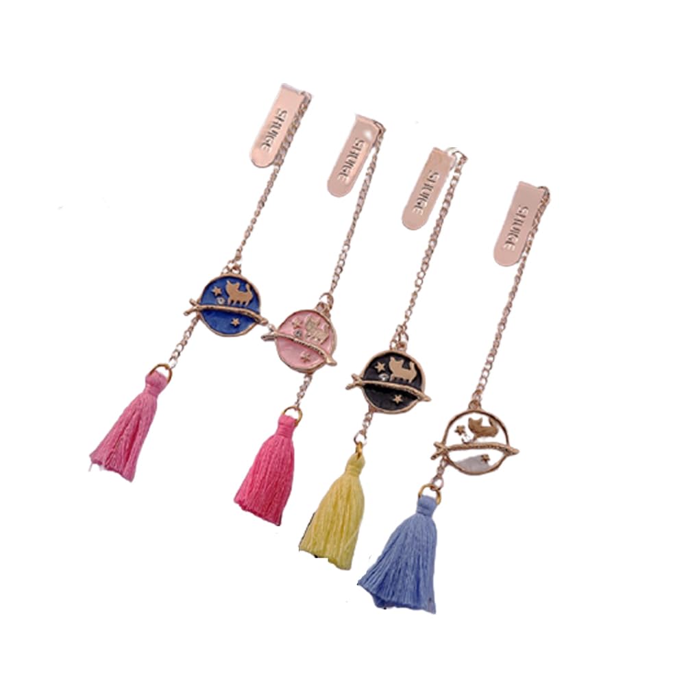 ARFUKA Bookmarks Cat with Stars Metal Bookmark Reading Book Markers with Tassels Gifts for Women, Kids, Teens Girls, Readers and Book Lovers Pack of 4