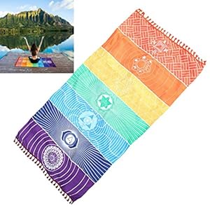 Zolimx Colorful Ultra-light Square Beach Tapestry Towel Breathable Rug Yoga Mat Tablecloths with Fringe Tassels Rainbow Totem Pattern Stylish