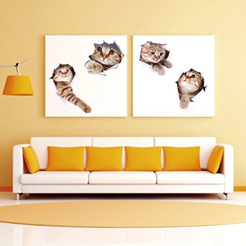 Cats Wall Decals Stickers for Kids Girls Living Rooms Bedroom by CYWLife, 3D Effect Pets Removable Vinyl Home Decor Art For Bathroom Nursery Room Sweet Family Wallpaper
