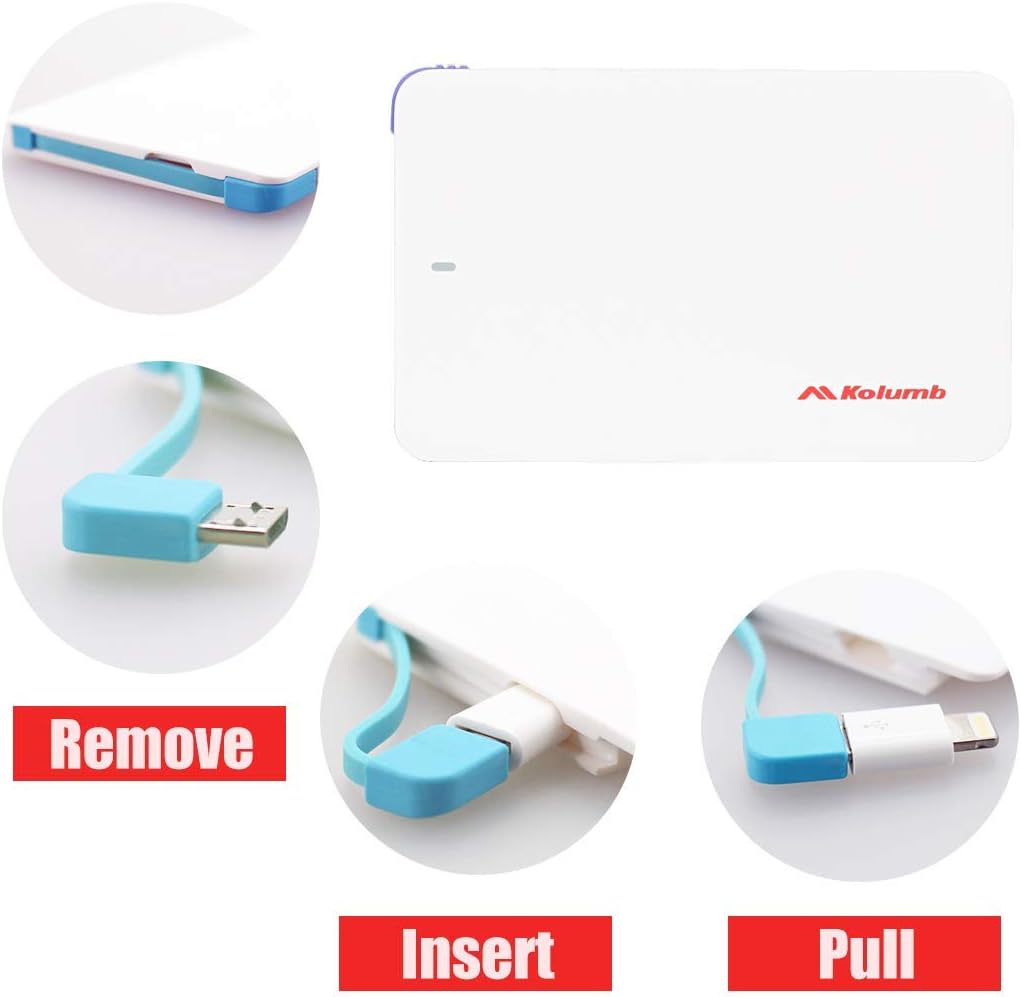 Ultra-Slim Ultra-Portable Ultra-Safe 2500mAh Wallet Pocket Power Card Power Bank, ONE-for-All External Mini Battery for Most Smart Phone and Digital Devices(White with Lightning Adapter)