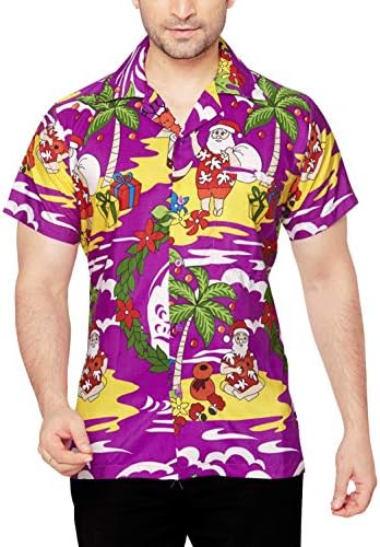 Mens Regular Fit Classic Short Sleeve Casual Christmas Xmas Shirt