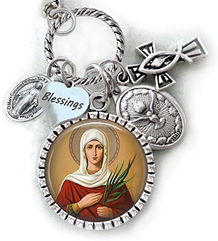 Saint Agatha Keychain, Necklace or Purse Clip, Catholic Confirmation Patron St. of Breast Cancer Patients, Nurses
