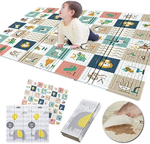 Maba プレイマット ベビー レジャーマット おしゃれ かわいい 折りたたみ 防水 防音 滑り止め 0 150 1cm 01 ゾウ アルファベット