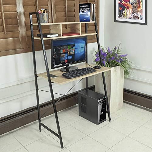 TOPLIVING Escritorio para Computadora Minimalista De Madera con Repisas