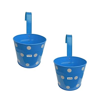 Kraftsplanet Garden Decor Set of Two Polka Design Railing with Detachable Hooks and Handle Planters