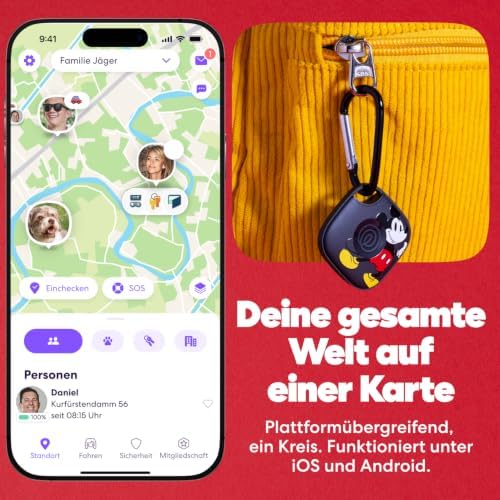 x Disney Tile Starter Pack - Bluetooth-Tracker und Gegenstandfinder für Schlüssel, Geldbörsen und mehr. iOS- & Android-kompatibel. Handy-Finder. 2er-Pack (Schwarz Tile/Slim) - Mickey